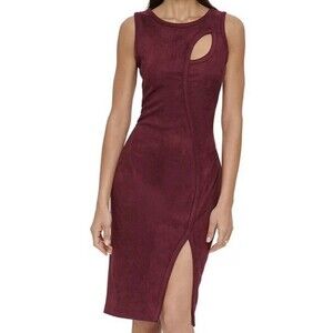 Guess Stretch Faux Suede Cut-Out Bodycon Dress Wine Red Size 6 NWT!!
